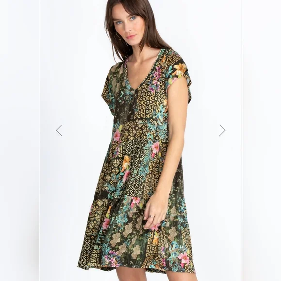 Johnny Was Weller Tiered Hem V-neck Mini Dress Sz Small Women's - Picture 1 of 16